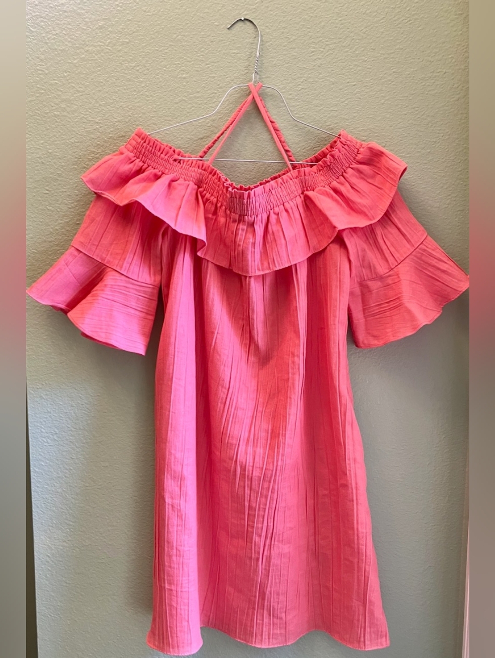 Woman's Pink / Peach Off-Shoulder Ruffle Dress